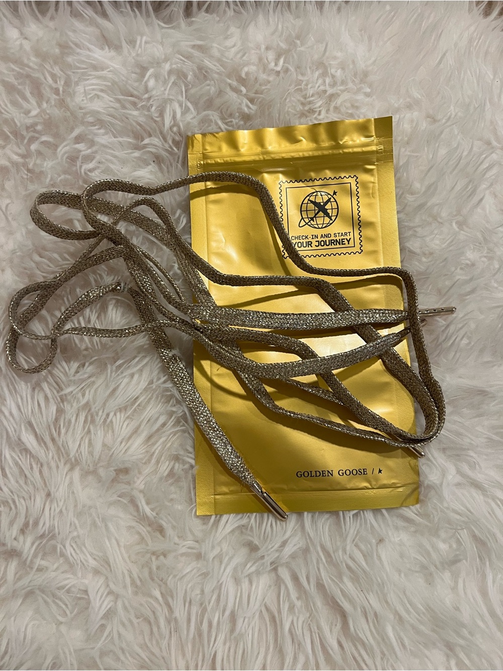 Golden Goose Gold Glitter Shoelaces with Metal Aglets